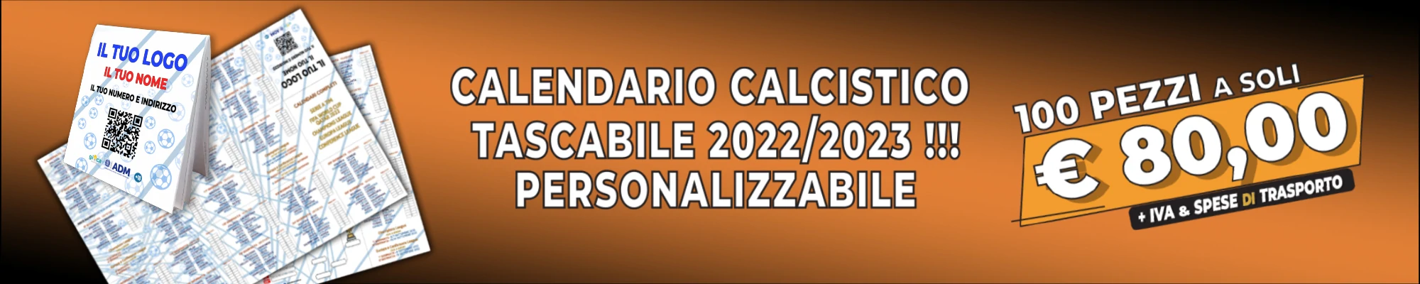 Calendario calcistico tascabile 2022-2023 personalizzabile.